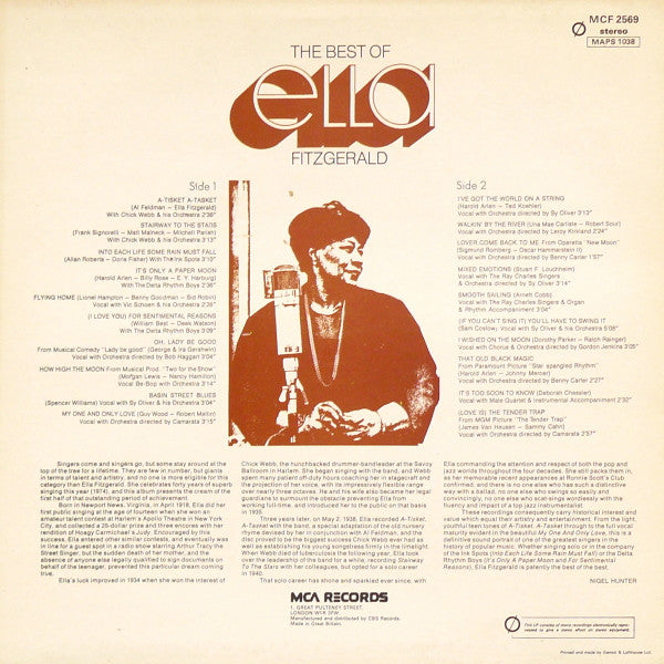 Ella Fitzgerald – The Best Of Ella Fitzgerald (Used) (Mint Condition) - Vinyl