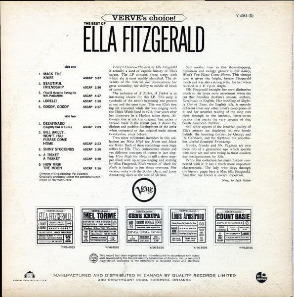 Ella Fitzgerald – The Best Of Ella Fitzgerald (Used) (Mint Condition) - Vinyl