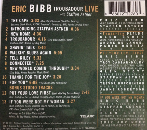Eric Bibb With Staffan Astner – Troubadour Live (Used) (Mint Condition) CD