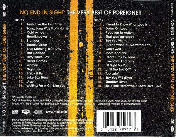 Foreigner – No End In Sight: The Very Best Of Foreigner - 2 Discs (Used) (Mint Condition) CD