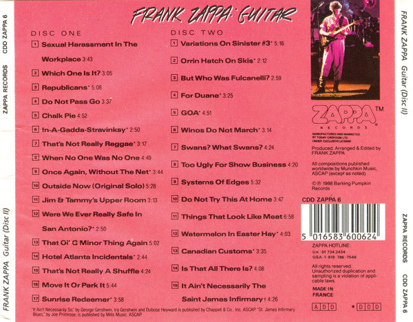 Frank Zappa – Guitar - 2 Discs (Used) (Mint Condition) CD