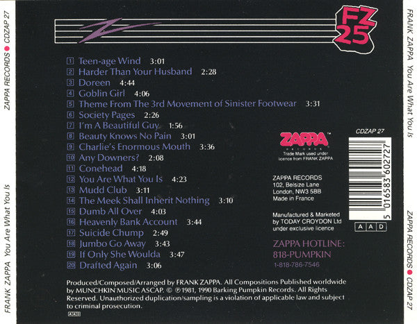 Frank Zappa – You Are What You Is (Used) (Mint Condition) CD