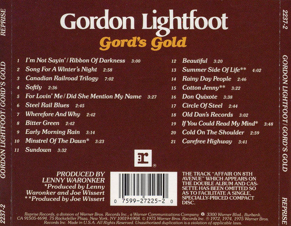 Gordon Lightfoot – Gord's Gold (Used) (Mint Condition) CD