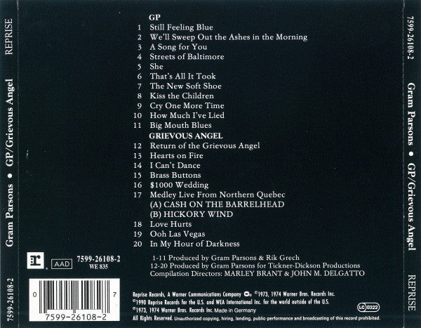 Gram Parsons – GP / Grievous Angel (Used) (Mint Condition) CD
