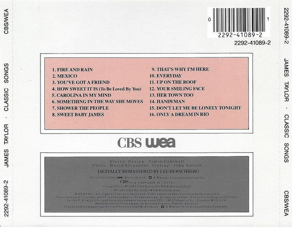 James Taylor (2) – Classic Songs (Used) (Mint Condition) CD