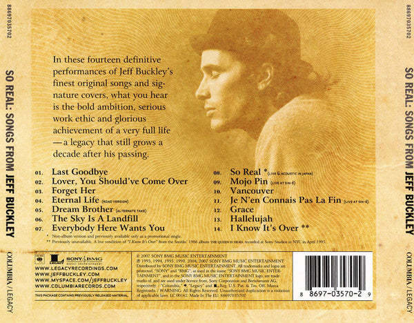 Jeff Buckley – So Real: Songs From Jeff Buckley (Used) (Mint Condition) CD