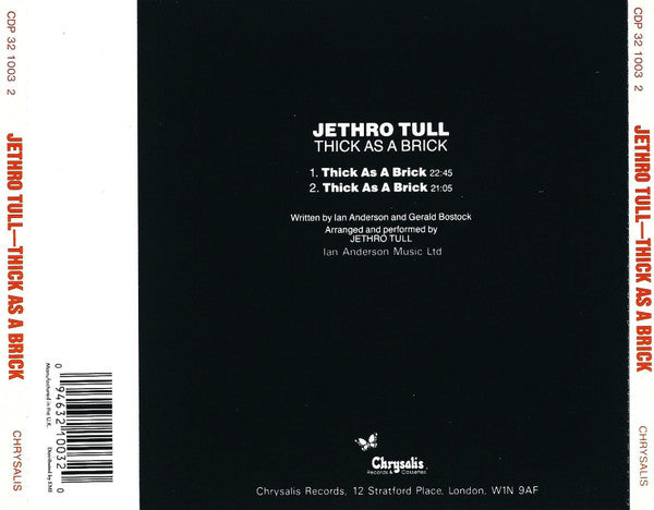 Jethro Tull – Thick As A Brick (Used) (Mint Condition) - CD