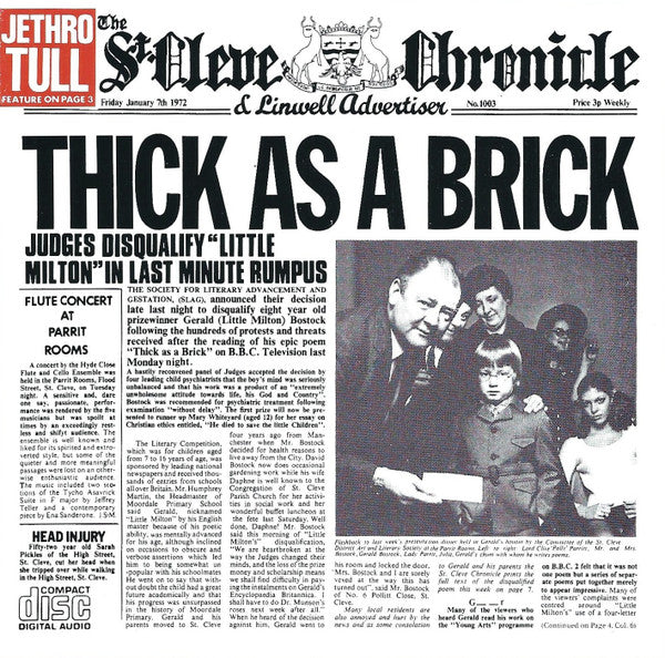 Jethro Tull – Thick As A Brick (Used) (Mint Condition) - CD
