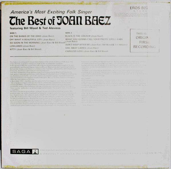 Joan Baez, Bill Wood (5), Ted Alevizos – The Best Of Joan Baez (Used) (Mint Condition) - Vinyl