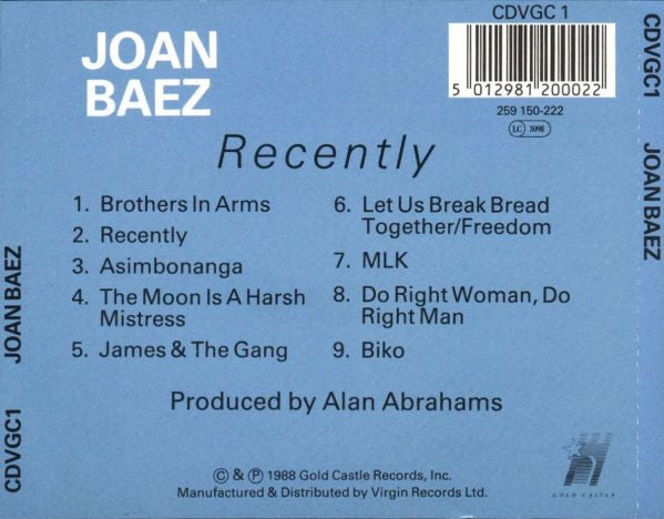 Joan Baez – Recently (Used) (Mint Condition) CD