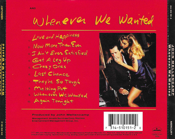 John Mellencamp* – Whenever We Wanted (Used) (Mint Condition) CD