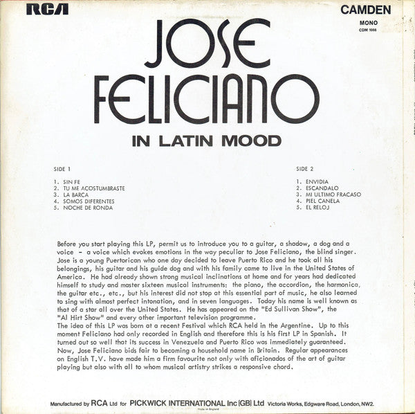 Jose Feliciano* – In Latin Mood (Used) (Mint Condition)