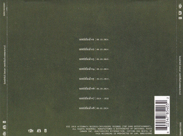 Kendrick Lamar - untitled unmastered (Used) (Mint Condition) CD