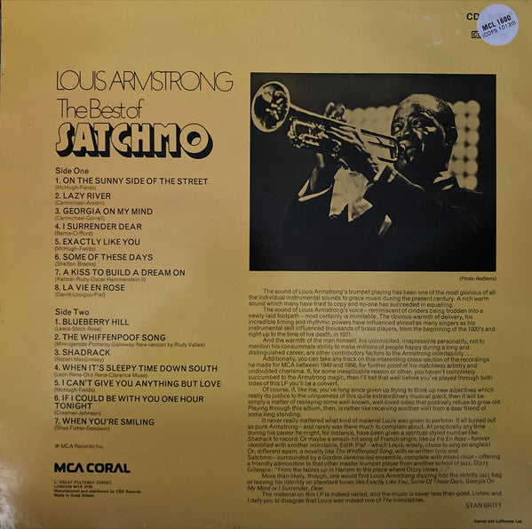 Louis Armstrong – The Best Of Satchmo (Used) (Mint Condition) - Vinyl