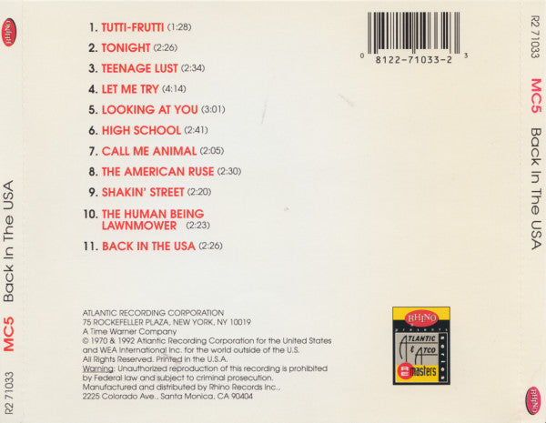 MC5 - Back in the USA (Used) (Mint Condition) CD