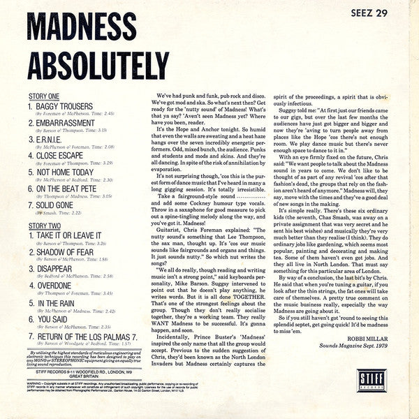Madness – Absolutely (Used) (Mint Condition) Vinyl