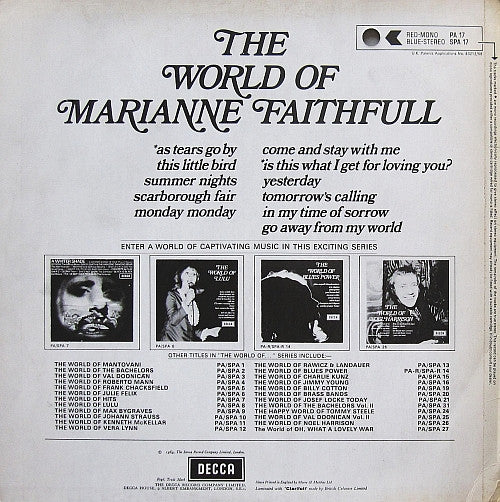 Marianne Faithfull – The World Of Marianne Faithfull (Used) (Mint Condition) Vinyl