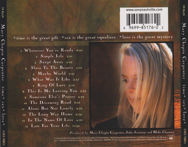 Mary Chapin Carpenter – Time* Sex* Love* (Used) (Mint Condition) CD