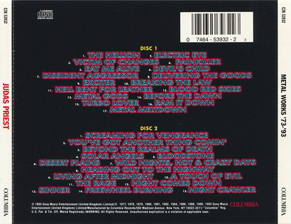 Judas Priest – Metal Works '73-'93 2 Discs (Used) (Mint Condition) CD