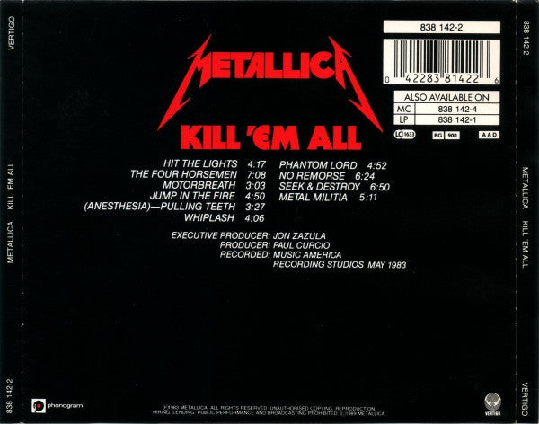 Metallica – Kill 'Em All (Used) (Mint Condition) - CD