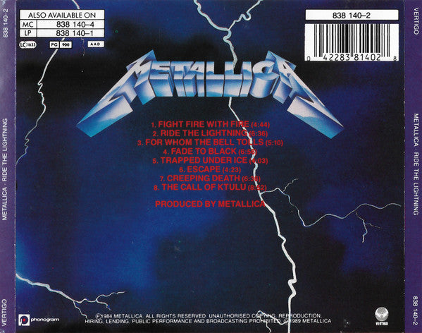 Metallica – Ride The Lightning (Used) (Mint Condition) CD