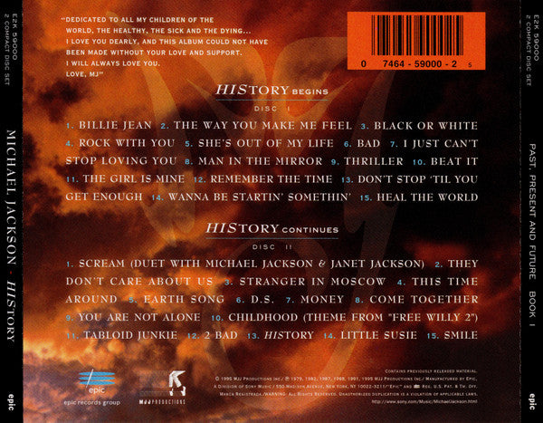 Michael Jackson – History - Past, Present And Future - Book I 2 Discs (Used) (Mint Condition) CD