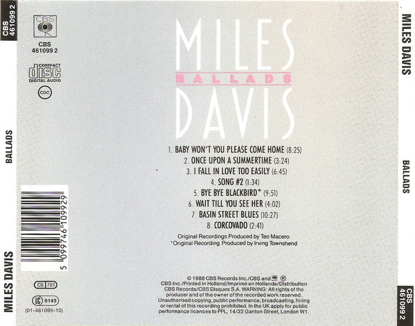 Miles Davis – Ballads (Used) (Mint Condition) CD