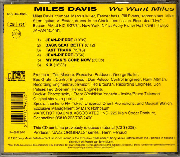 Miles Davis - We Want Miles (Used) (Mint Condition) CD