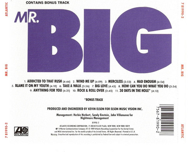 Mr. Big – Mr. Big (Used) (Mint Condition) CD