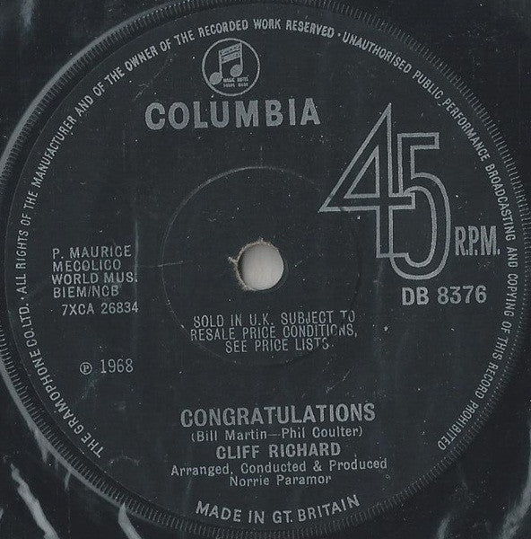 Cliff Richard - Congratulations  (Used) (Mint Condition) - Vinyl (EP)