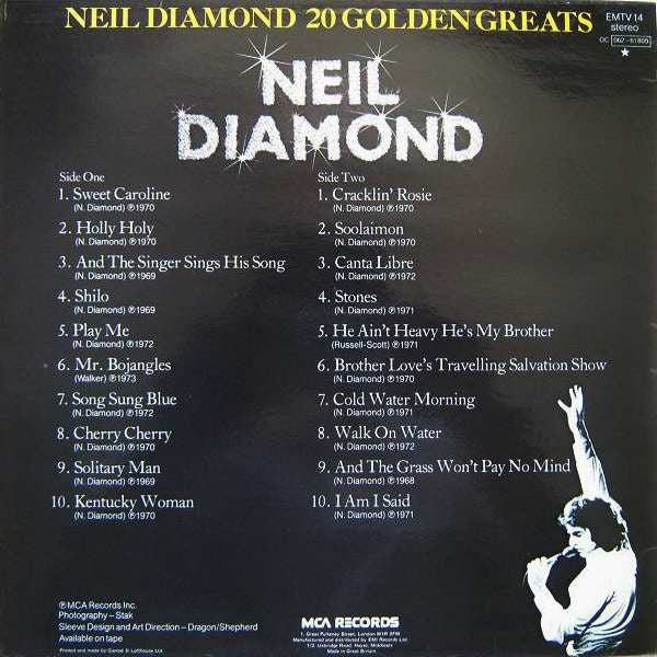 Neil Diamond - 20 Golden Greats (Used) (Mint Condition)  Vinyl