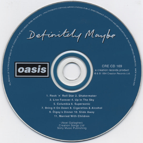 Oasis (2) – Definitely Maybe (Used) (Mint Condition) CD