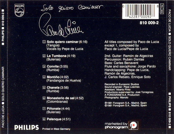 Paco De Lucia* – Solo Quiero Caminar (Used) (Mint Condition) CD