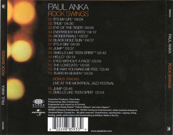 Paul Anka – Rock Swings (Used) (Mint Condition) CD