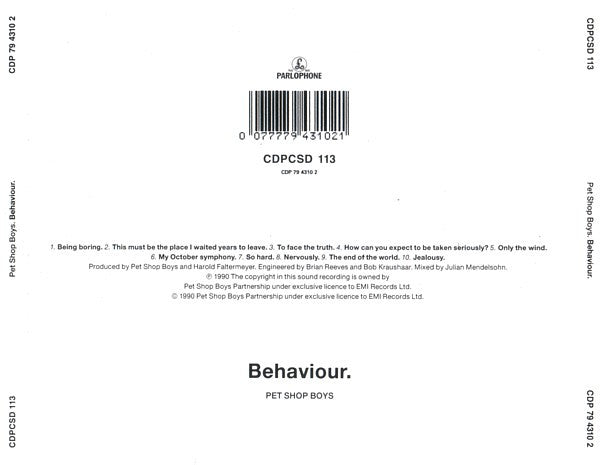 Pet Shop Boys – Behaviour (Used) (Mint Condition) CD