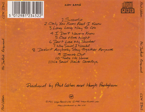 Phil Collins - No Jacket Required (Used) (Mint Condition)