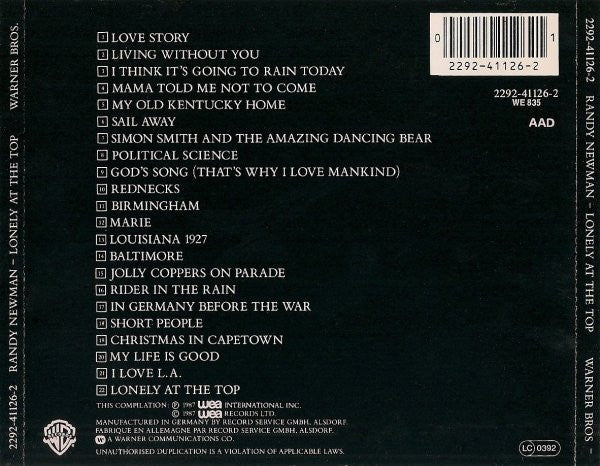 Randy Newman – Lonely At The Top (The Best Of Randy Newman) (Used) (Mint Condition)