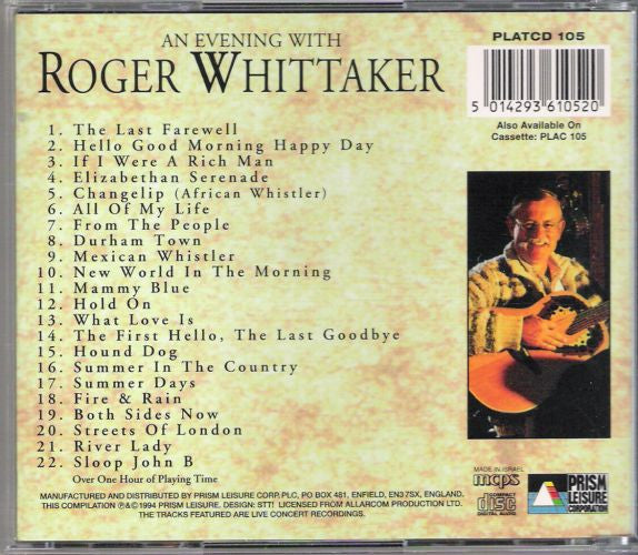 Roger Whittaker – An Evening With Roger Whittaker (Used) (Mint Condition) CD