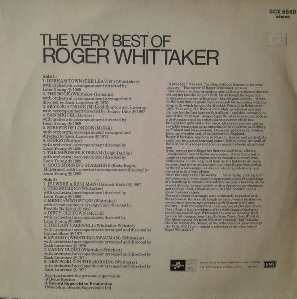 Roger Whittaker - The Very Best Of Roger Whittaker (Used) (Mint Condition) Vinyl
