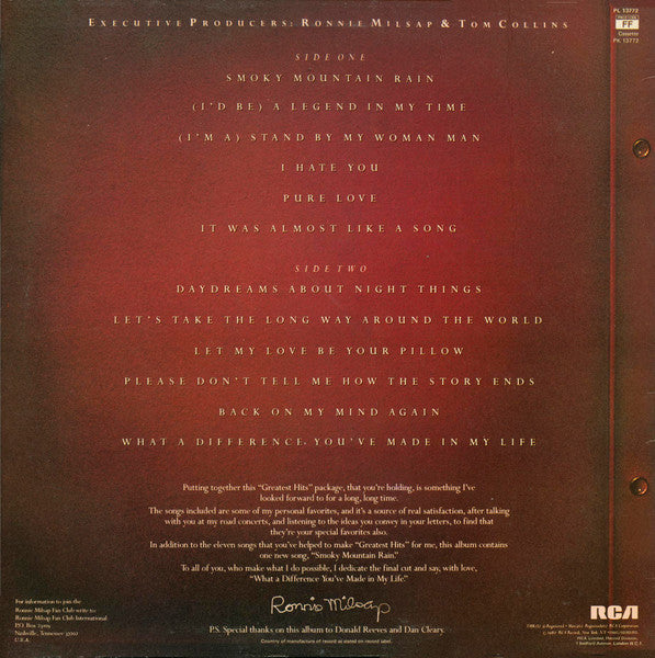 Ronnie Milsap - Greatest Hits (Used) (Mint Condition) Vinyl