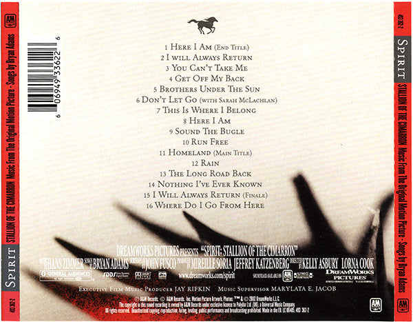 Bryan Adams, Hans Zimmer – Spirit: Stallion Of The Cimarron (Music From The Original Motion Picture) (Used) (Mint Condition) CD