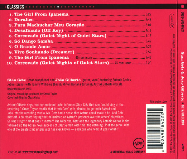 Stan Getz / Joao Gilberto* Featuring Antonio Carlos Jobim – Getz / Gilberto (Used) (Mint Condition)