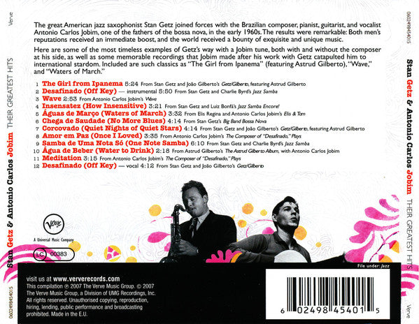 Stan Getz & Antonio Carlos Jobim - Their Greatest Hits (Used) (Mint Condition) CD