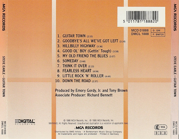 Steve Earle – Guitar Town (Used) (Mint Condition) CD