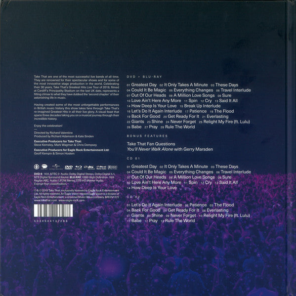 Take That – Odyssey - Greatest Hits Live - 2 Discs - DVD + BLUE RAY (Brand New) CD