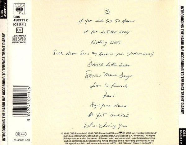 Terence Trent D'Arby – Introducing The Hardline According To Terence Trent D'Arby (Used) (Mint Condition) CD