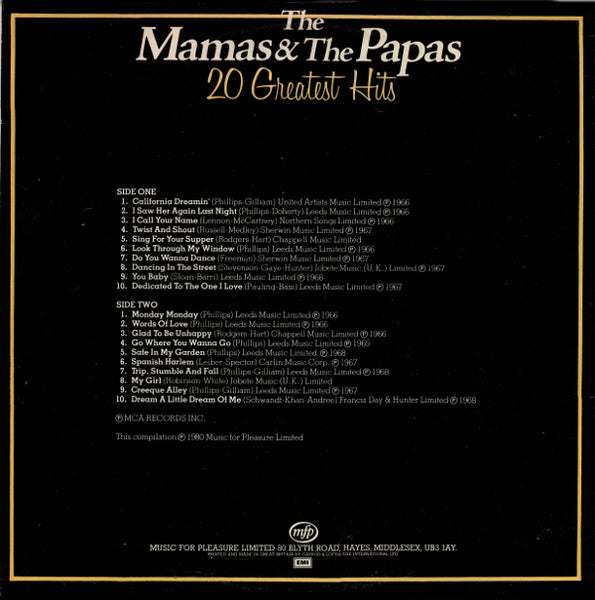 The Mamas & The Papas – 20 Greatest Hits (Used) (Mint Condition)