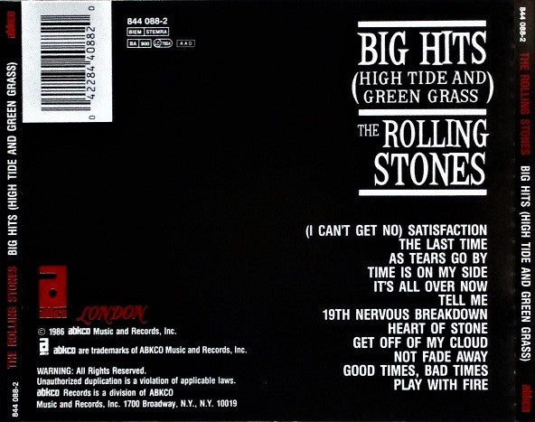The Rolling Stones – Big Hits (High Tide And Green Grass) (Used) (Mint Condition) CD