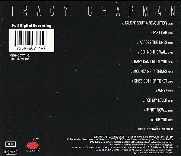 Tracy Chapman – Tracy Chapman (Used) (Mint Condition) CD