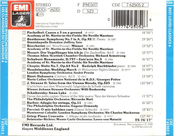 Various – Best ~ Loved Classics 6 (Used) (Mint Condition) CD